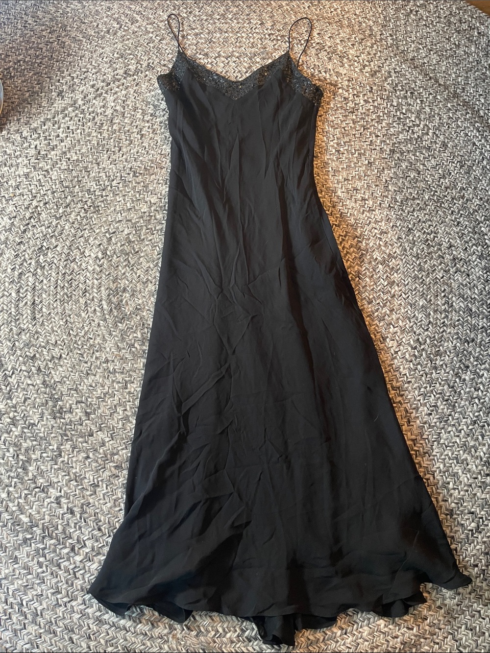 Anne Klein Black Sequin Trim Slip Dress